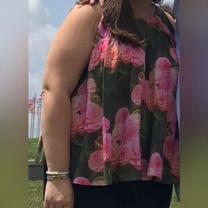 Anthropologie - The Odells pink and green floral swing top
